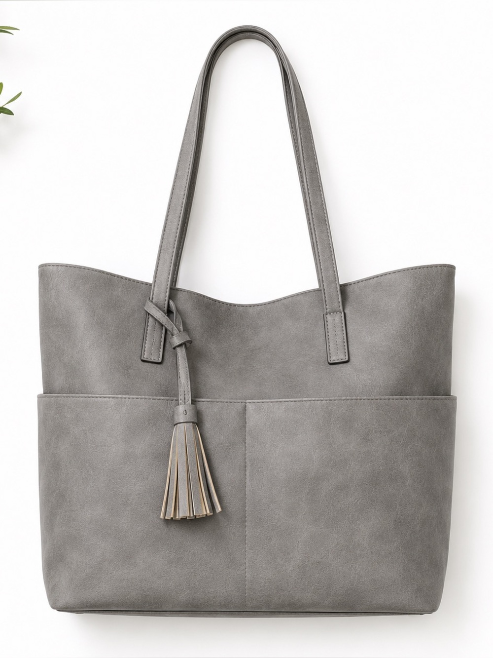 Sonoma Gray Faux Leather Tote Bag Tassel Shoulder Bag Large